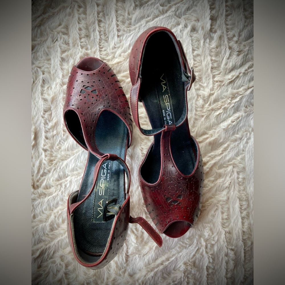 VIA SPIGA sandal, made in ITALY; “Oxford” style details sandal; burgundy/wine. - Picture 2 of 10